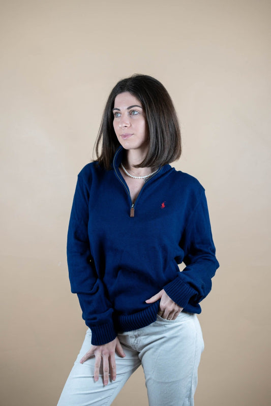 Half Zip Ralph Lauren ref: 1539 - BLEU MARINE - M - amifrip - Friperie en ligne et vêtements vintage