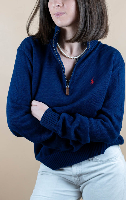 Half Zip Ralph Lauren ref: 1539 - BLEU MARINE - M - amifrip - Friperie en ligne et vêtements vintage