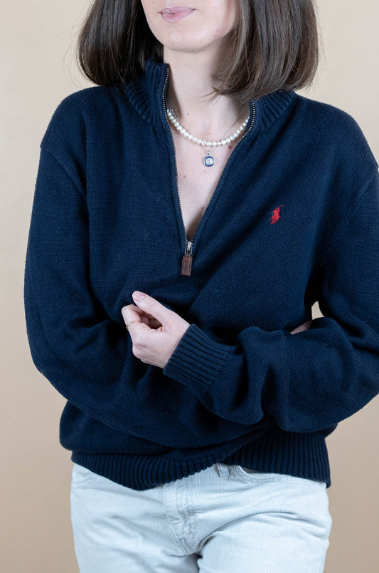 Half Zip Ralph Lauren ref: 1540 - BLEU MARINE - L - amifrip - Friperie en ligne et vêtements vintage
