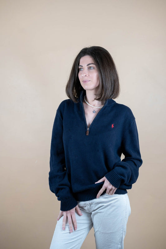 Half Zip Ralph Lauren ref: 1540 - BLEU MARINE - L - amifrip - Friperie en ligne et vêtements vintage