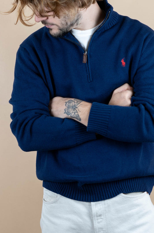 Half Zip Ralph Lauren ref: 1575 - BLEU MARINE - XL - amifrip - Friperie en ligne et vêtements vintage