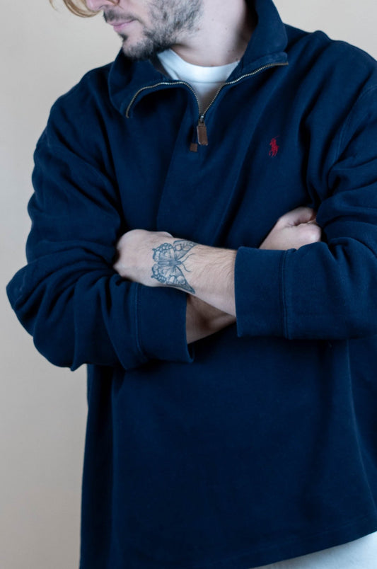 Half Zip Ralph Lauren ref: 1593 - BLEU MARINE - 2XL - amifrip - Friperie en ligne et vêtements vintage