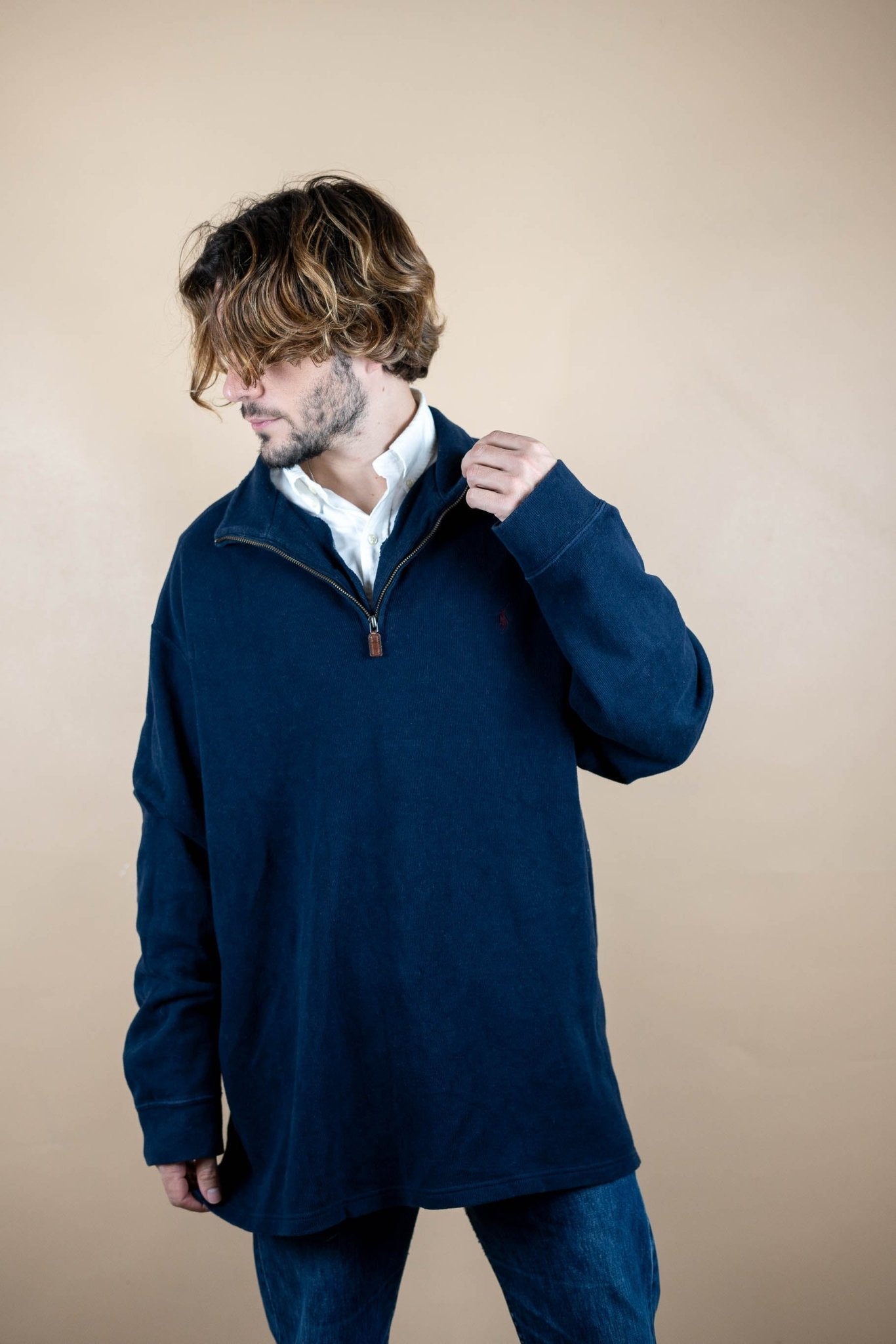 Half Zip Ralph Lauren ref: 1751 - BLEU MARINE - 2XL - amifrip - Friperie en ligne et vêtements vintage