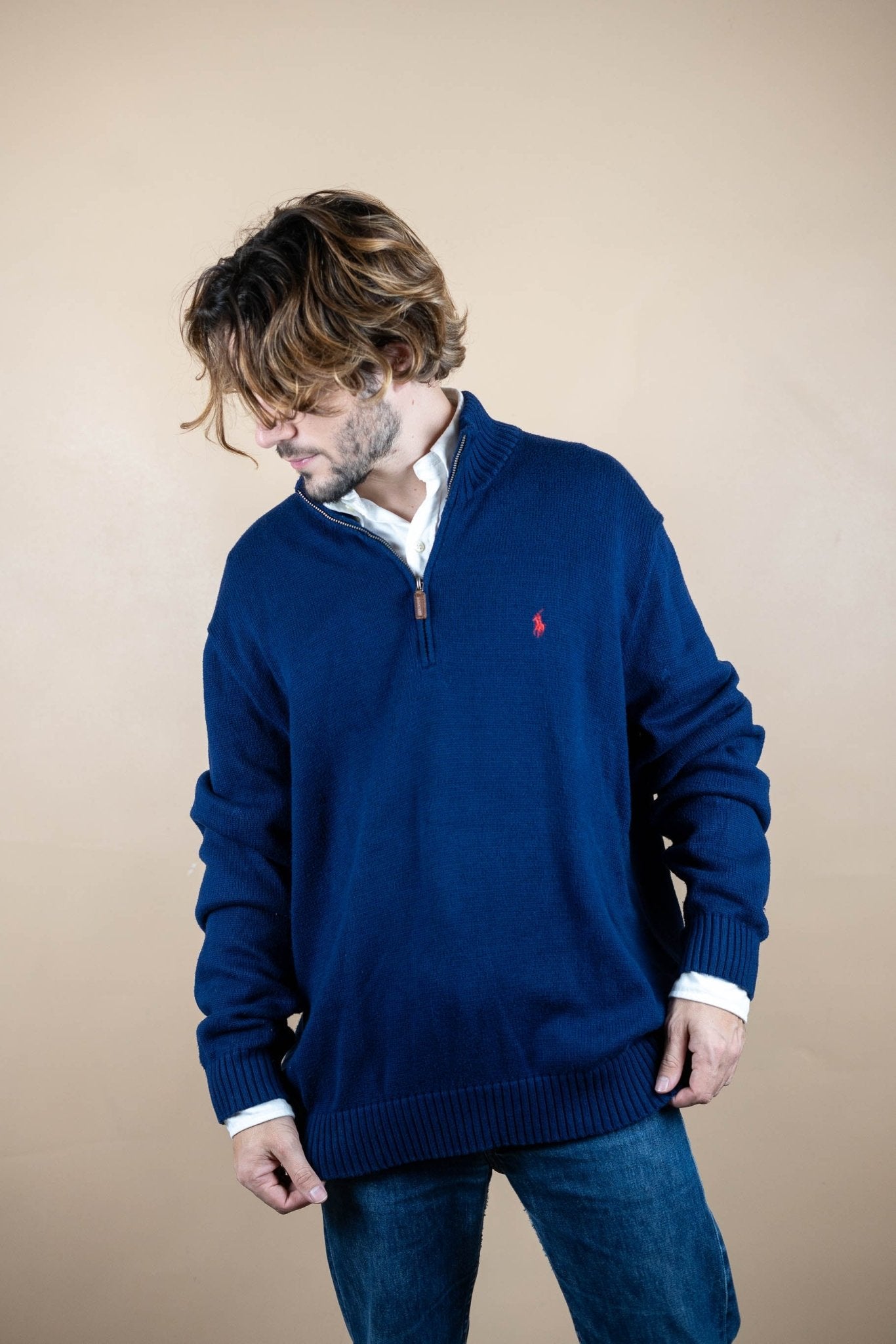 Half Zip Ralph Lauren ref: 1769 - BLEU MARINE - XL - amifrip - Friperie en ligne et vêtements vintage