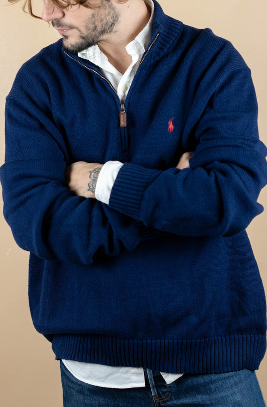 Half Zip Ralph Lauren ref: 1769 - BLEU MARINE - XL - amifrip - Friperie en ligne et vêtements vintage
