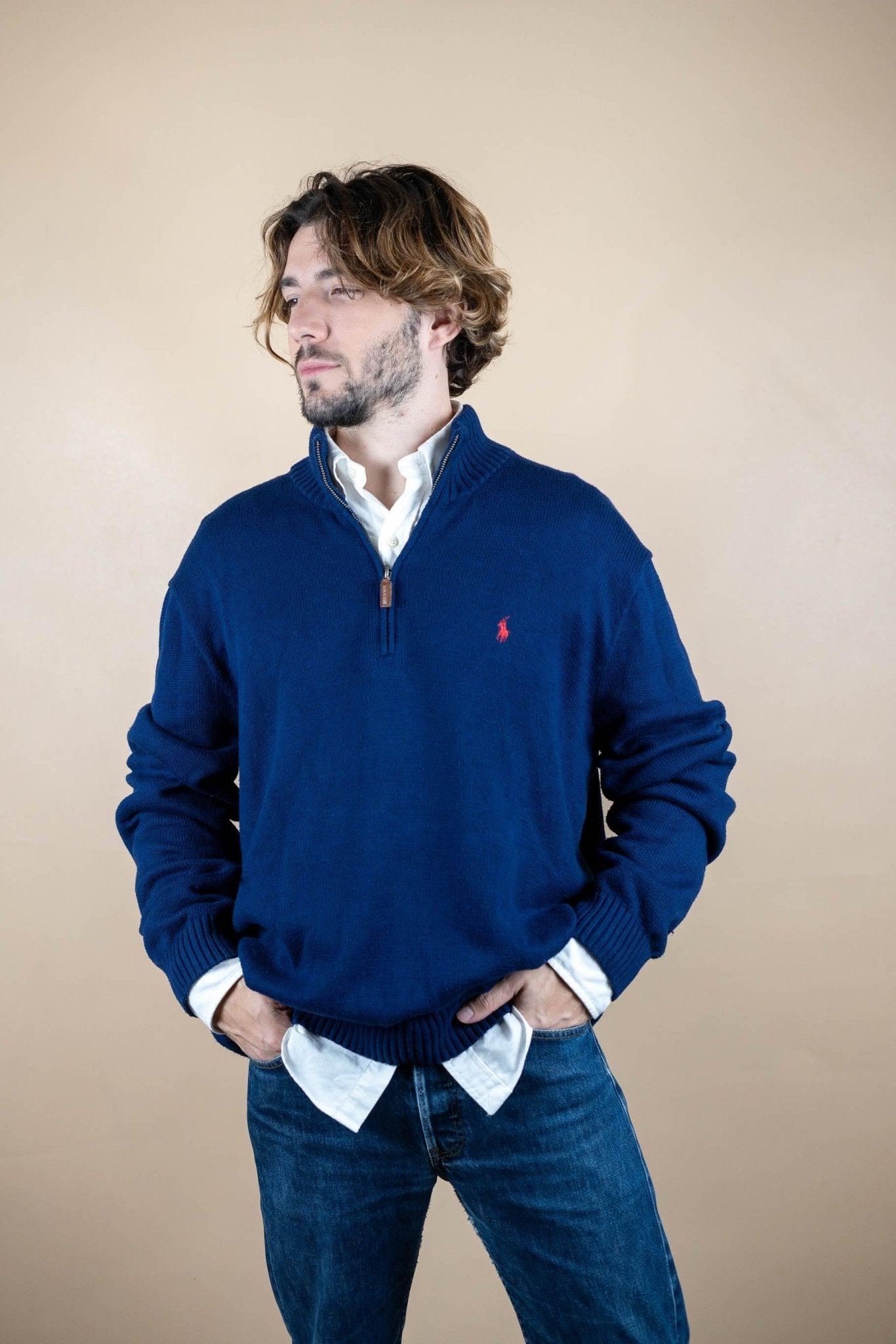 Half Zip Ralph Lauren ref: 1769 - BLEU MARINE - XL - amifrip - Friperie en ligne et vêtements vintage