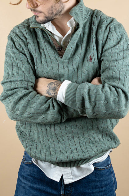 Half Zip Ralph Lauren Torsadée ref: 1551 - VERT - L - amifrip - Friperie en ligne et vêtements vintage