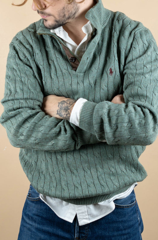 Half Zip Ralph Lauren Torsadée ref: 1551 - VERT - L - amifrip - Friperie en ligne et vêtements vintage