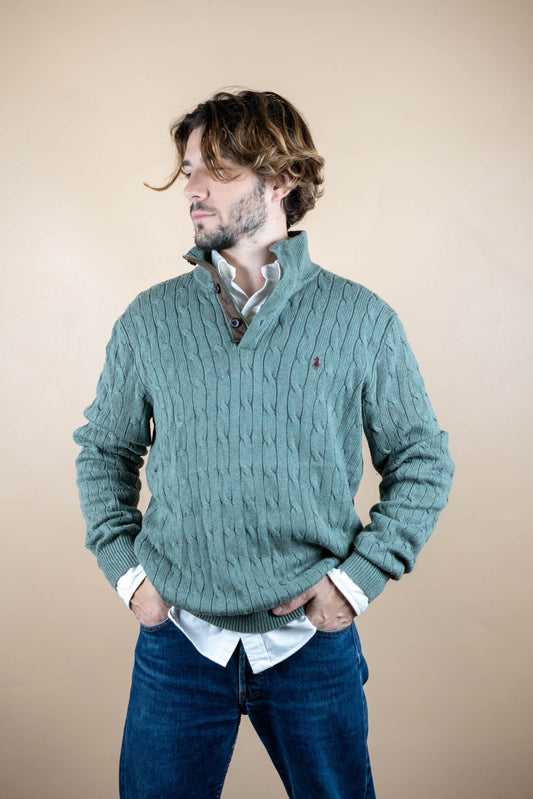 Half Zip Ralph Lauren Torsadée ref: 1551 - VERT - L - amifrip - Friperie en ligne et vêtements vintage