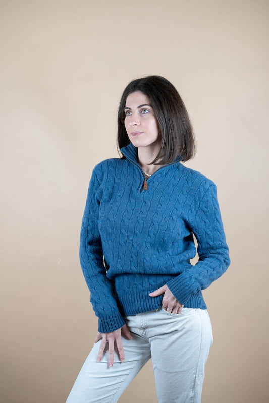 Half Zip Ralph Lauren Torsadée ref: 1729 - BLEU - S - amifrip - Friperie en ligne et vêtements vintage