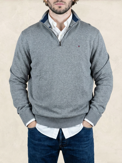 Pull 1/4 zip Tommy Hilfiger - Homme L - Gris - Coton - Tbe - TS0219