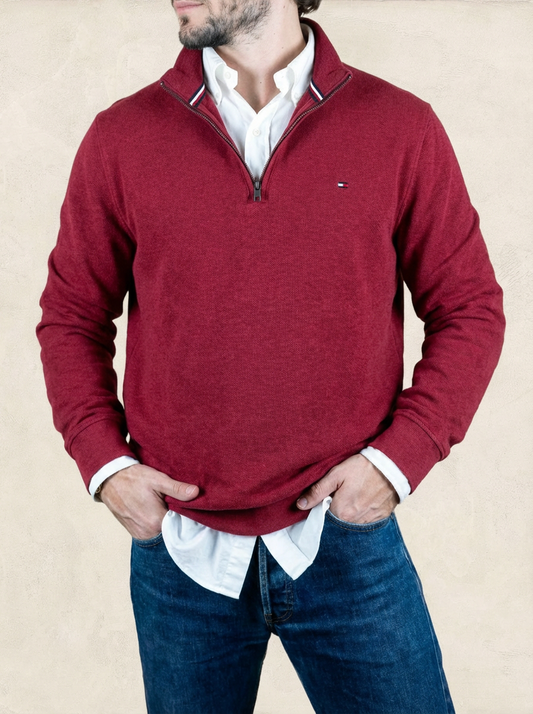 Pull 1/4 zip Tommy Hilfiger - homme L - bordeaux - coton - Ts0213