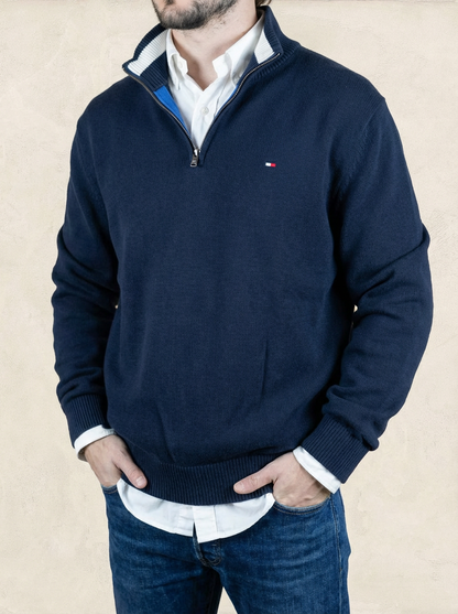 Pull 1/4 zip, Demi-zip Tommy Hilfiger - Homme M - Marine - Coton - Très bon état - Ts0209