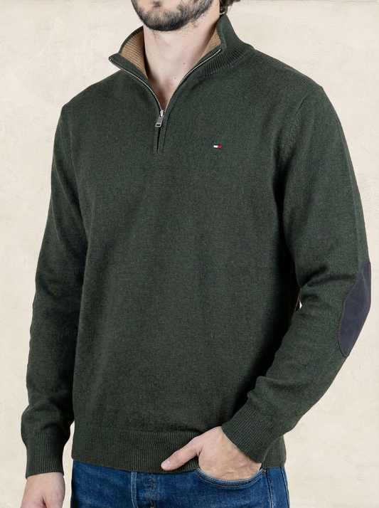 Pull Demi-zip Tommy Hilfiger - Homme L - Vert - Coton - Très bon état - Ts0214
