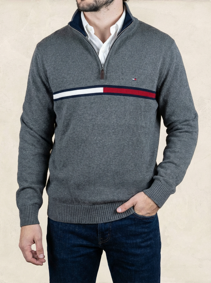 Pull 1/4 zip, Demi-zip Tommy Hilfiger - Homme S - Gris - Coton - très bon état - Ts0234
