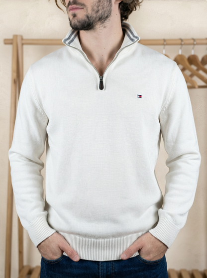 Pull 1/4 zip Tommy Hilfiger - Homme L - Blanc - Coton - Très bon état - Ts0212