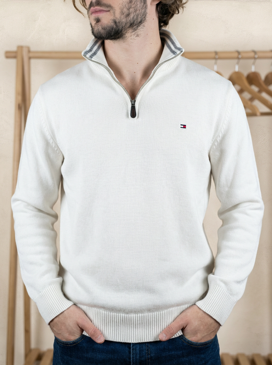 Pull 1/4 zip Tommy Hilfiger - Homme L - Blanc - Coton - Très bon état - Ts0212