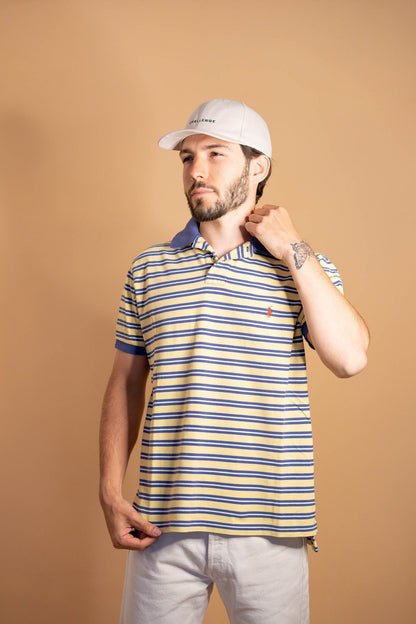 POLO RALPH LAUREN HOMME 894 - JAUNE/BLEU - L - amifrip - Friperie en ligne et vêtements vintage