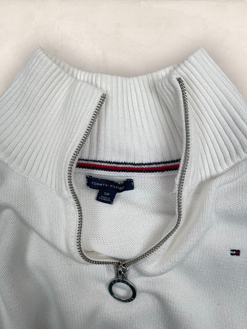 Pull 1/4 zip, Demi - zip Tommy Hilfiger - Femme S Over size - Blanc - Coton - Très bon état - Ts0240 - amifrip