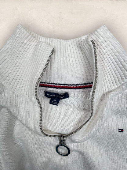 Pull 1/4 zip, Demi - zip Tommy Hilfiger - Femme S Over size - Blanc - Coton - Très bon état - Ts0240 - amifrip