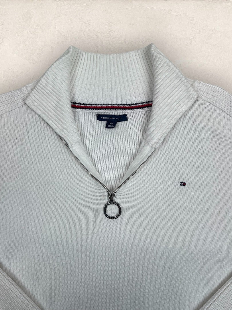 Pull 1/4 zip, Demi - zip Tommy Hilfiger - Femme S Over size - Blanc - Coton - Très bon état - Ts0240 - amifrip