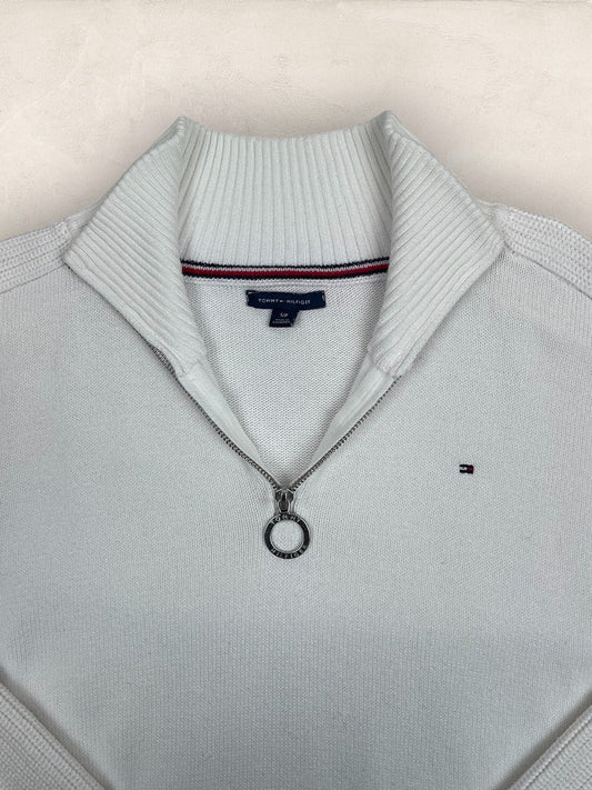 Pull 1/4 zip, Demi - zip Tommy Hilfiger - Femme S Over size - Blanc - Coton - Très bon état - Ts0240 - amifrip