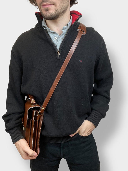 Pull 1/4 zip, Demi - zip Tommy Hilfiger - homme L - noir - Très bon état - Ts0147 - amifrip