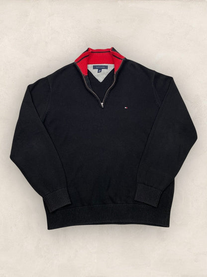 Pull 1/4 zip, Demi - zip Tommy Hilfiger - homme L - noir - Très bon état - Ts0147 - amifrip
