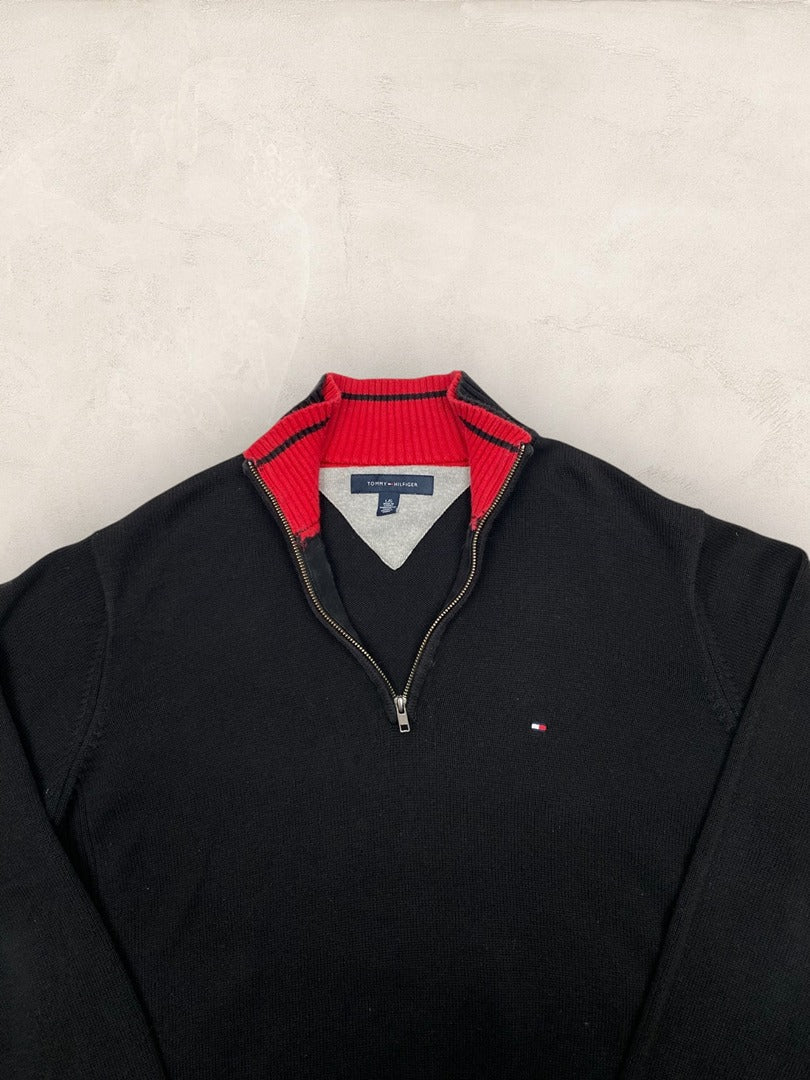 Pull 1/4 zip, Demi - zip Tommy Hilfiger - homme L - noir - Très bon état - Ts0147 - amifrip