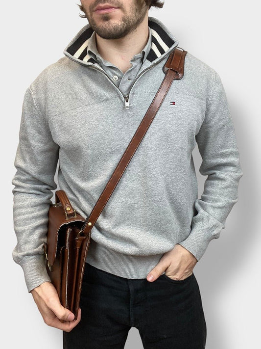 Pull 1/4 zip, Demi - zip Tommy Hilfiger - Homme M - Gris - Très bon état - Ts0148 - amifrip