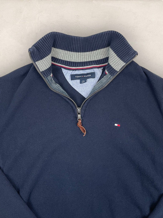 Pull 1/4 zip, Demi - zip Tommy Hilfiger - Homme S - Bleu Marine - Coton - Très bon état - Vl0324 - amifrip