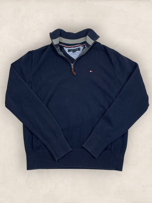Pull 1/4 zip, Demi - zip Tommy Hilfiger - Homme S - Bleu Marine - Coton - Très bon état - Vl0324 - amifrip