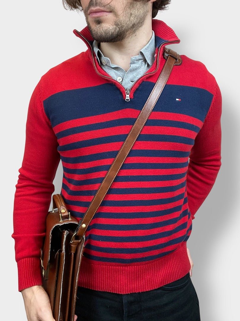 Pull 1/4 zip, Demi - zip tommy Hilfiger - homme S - rouge - Très bon état - Ts0134 - amifrip