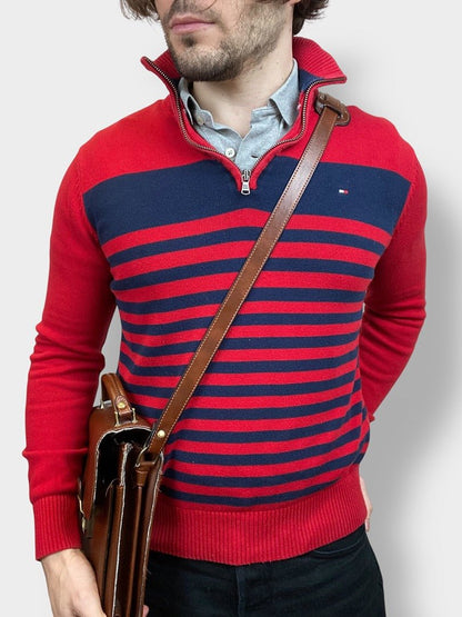 Pull 1/4 zip, Demi - zip tommy Hilfiger - homme S - rouge - Très bon état - Ts0134 - amifrip