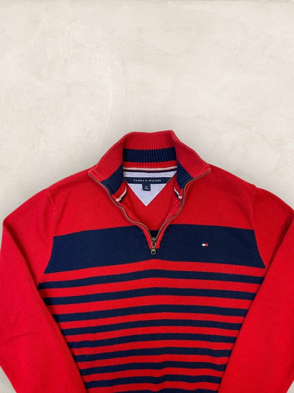 Pull 1/4 zip, Demi - zip tommy Hilfiger - homme S - rouge - Très bon état - Ts0134 - amifrip