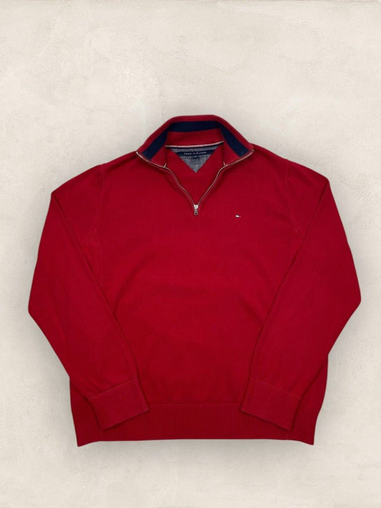 Pull 1/4 zip, Demi - zip Tommy Hilfiger - homme Xl - Rouge - Très bon état - Ts0149 - amifrip
