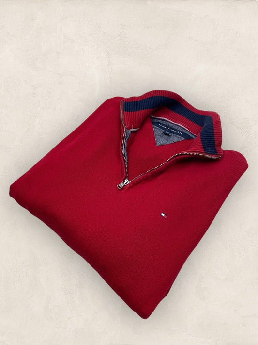 Pull 1/4 zip, Demi - zip Tommy Hilfiger - homme Xl - Rouge - Très bon état - Ts0149 - amifrip