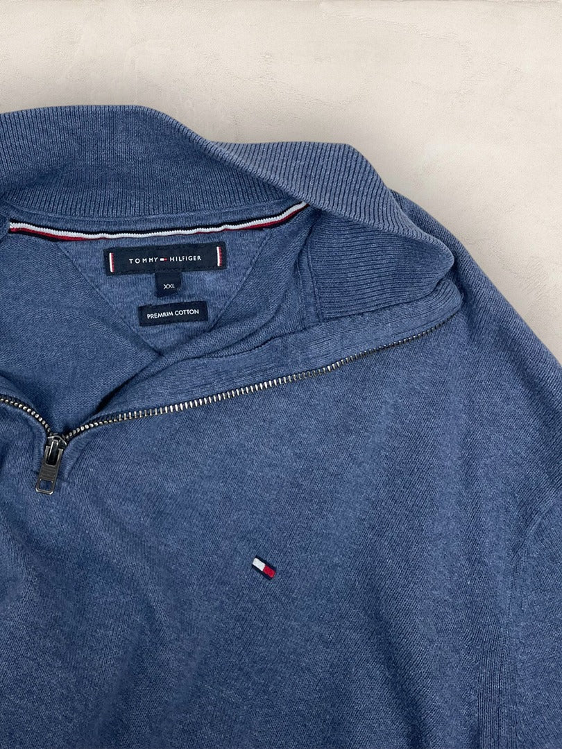 Pull 1/4 zip, Demi - zip Tommy Hilfiger - Homme Xxl - Bleu - Coton - Très bon état - Ts0231 - amifrip