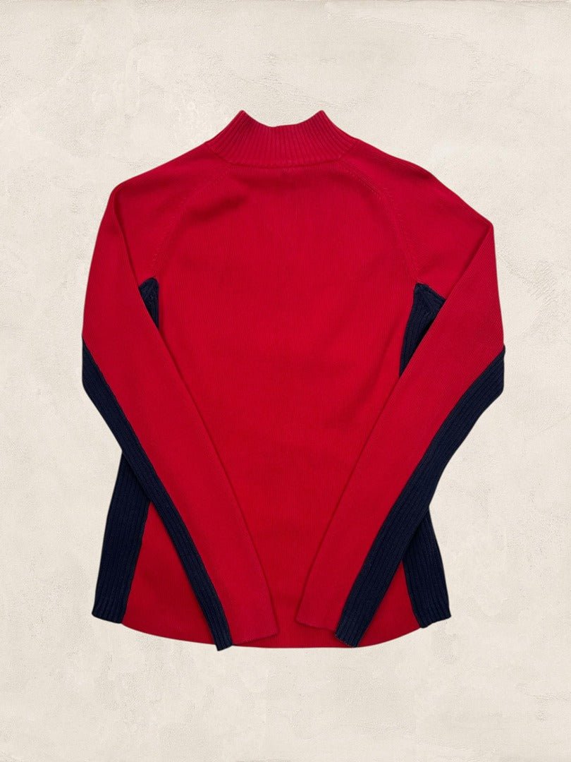 Pull 1/4 zip Tommy Hilfiger femme M rouge, bleu marine coton - Très bon état - Ts0175 - amifrip