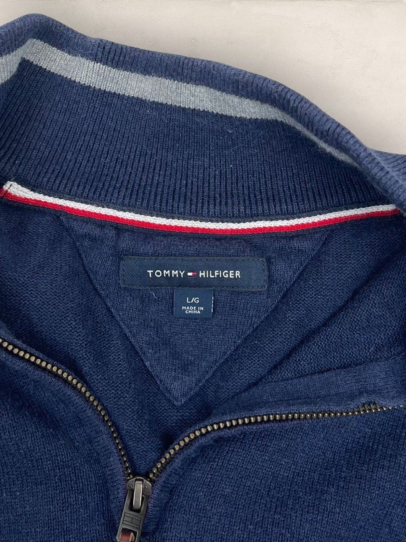 Pull 1/4 zip Tommy Hilfiger - Homme L - Bleu - Coton - Très bon état - Ts0217 - amifrip