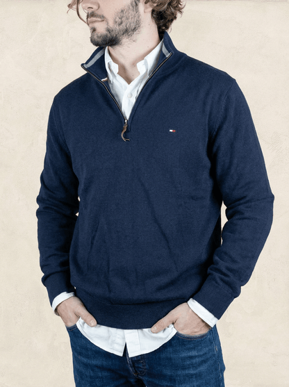 Pull 1/4 zip Tommy Hilfiger - Homme L - Bleu - Coton - Très bon état - Ts0217 - amifrip