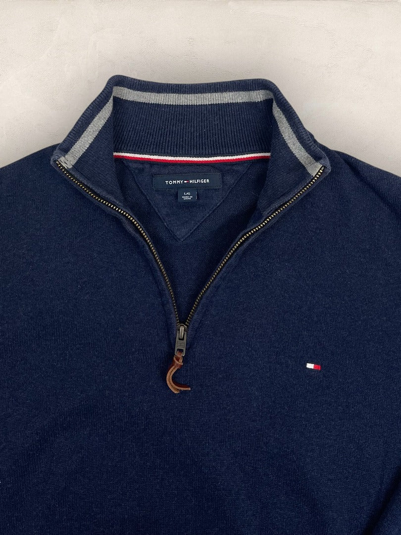 Pull 1/4 zip Tommy Hilfiger - Homme L - Bleu - Coton - Très bon état - Ts0217 - amifrip