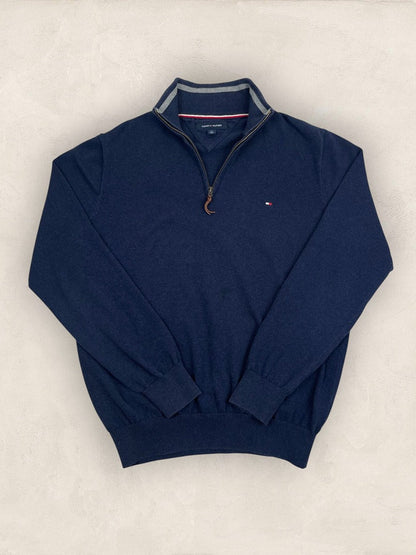 Pull 1/4 zip Tommy Hilfiger - Homme L - Bleu - Coton - Très bon état - Ts0217 - amifrip