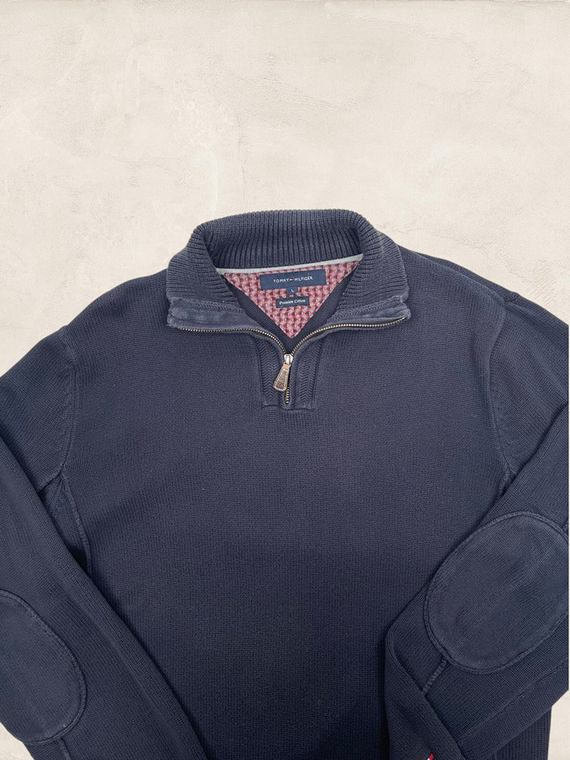Pull 1/4 zip Tommy Hilfiger - Homme L - Bleu Marine - Coton - Très bon état - Ts0165 - amifrip