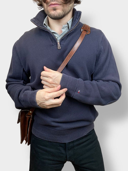 Pull 1/4 zip Tommy Hilfiger - Homme L - Bleu Marine - Coton - Très bon état - Ts0165 - amifrip