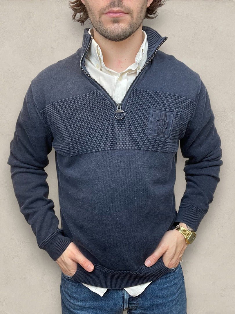 Pull 1/4 zip Tommy Hilfiger - Homme L - Bleu marine - Coton - Très bon état - Ts0244 - amifrip