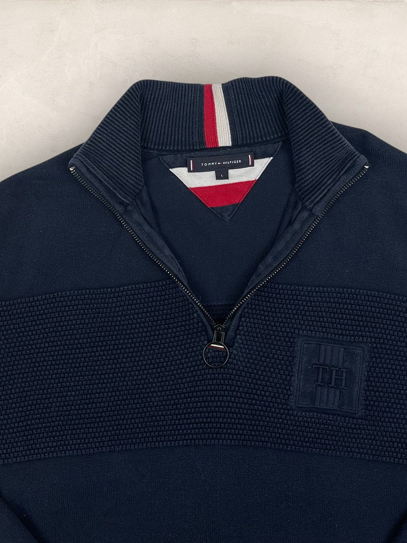 Pull 1/4 zip Tommy Hilfiger - Homme L - Bleu marine - Coton - Très bon état - Ts0244 - amifrip