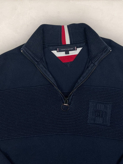 Pull 1/4 zip Tommy Hilfiger - Homme L - Bleu marine - Coton - Très bon état - Ts0244 - amifrip