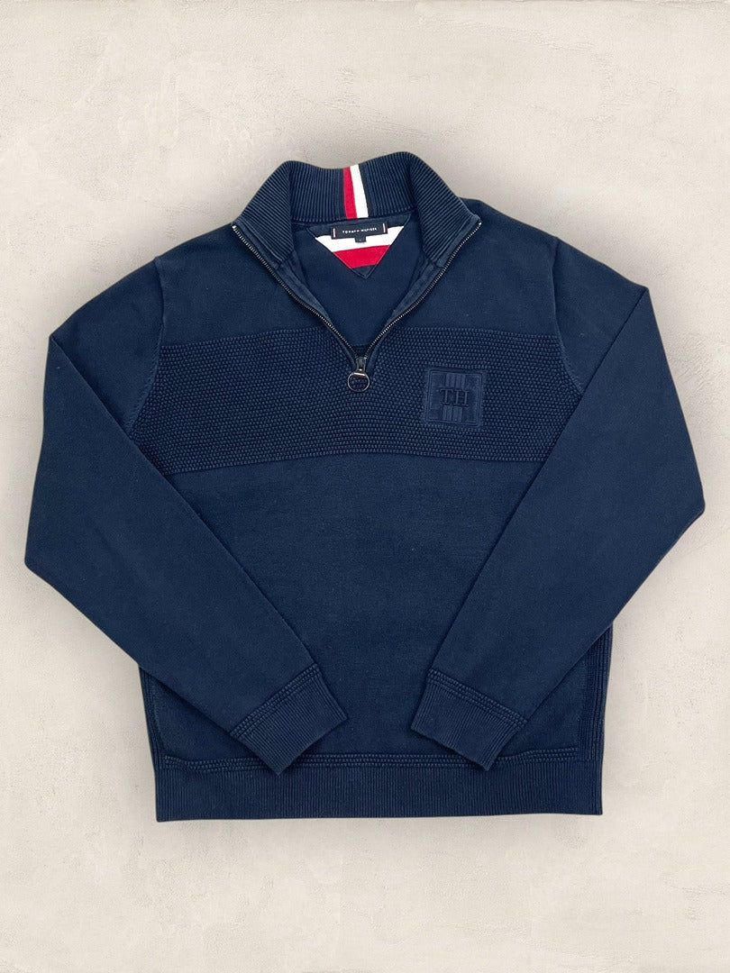 Pull 1/4 zip Tommy Hilfiger - Homme L - Bleu marine - Coton - Très bon état - Ts0244 - amifrip