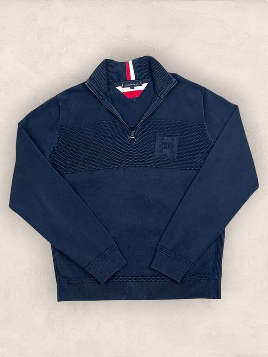 Pull 1/4 zip Tommy Hilfiger - Homme L - Bleu marine - Coton - Très bon état - Ts0244 - amifrip